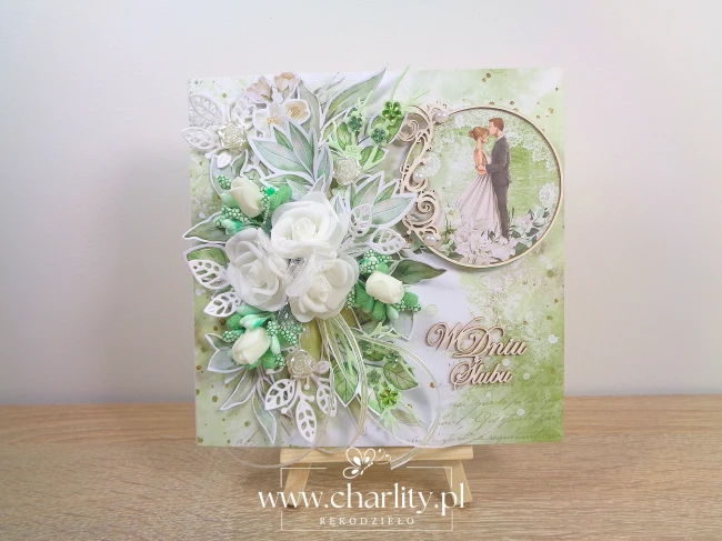 Unikalny prezent na ślub kartka handmade