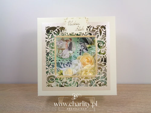 Kartka ślubna handmade w eleganckim pudełku z dopasowanym motywem
