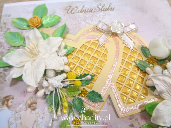 Kartka handmade na ślub dwa serduszka