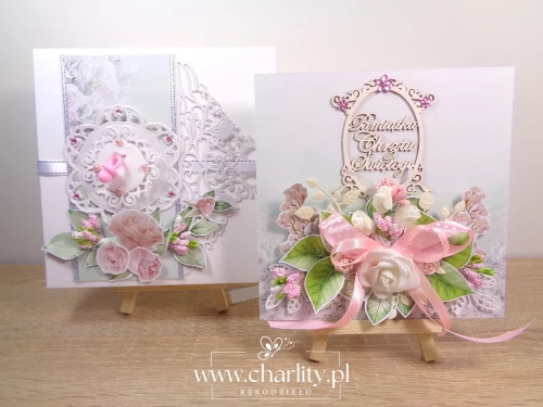 Kartka handmade na Chrzest dziewczynki z różowym smoczkiem